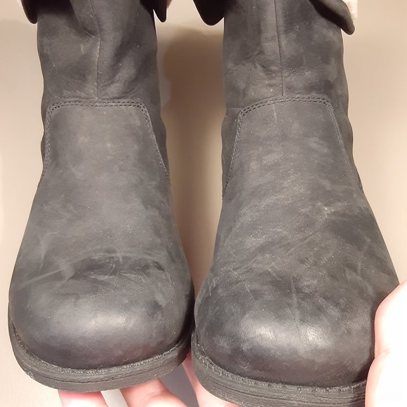UGG women's 'Aldon' black leather & sheep wool lined moto motorcycle boots sz 10 - Picture 8 of 13